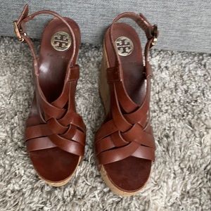 Tory Burch Brown Leather Wedges